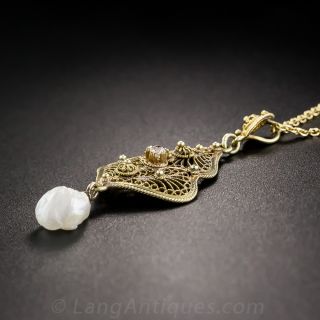Dainty Antique Diamond and Freshwater Pearl Necklace