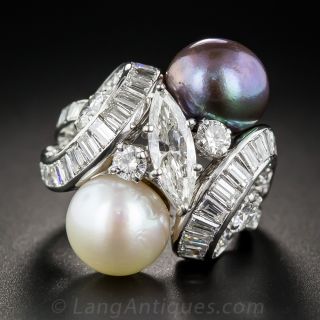 David Webb Platinum Pearl and Diamond Cocktail Ring - 2