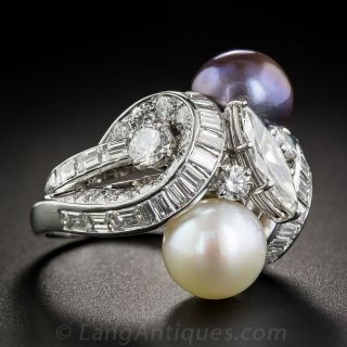 David Webb Platinum Pearl and Diamond Cocktail Ring