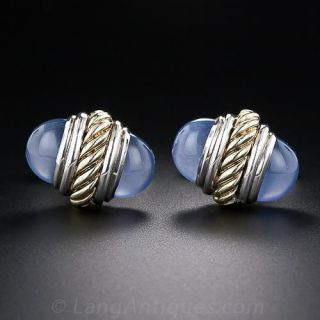 David Yurman Blue Chalcedony Two-Tone Cufflinks