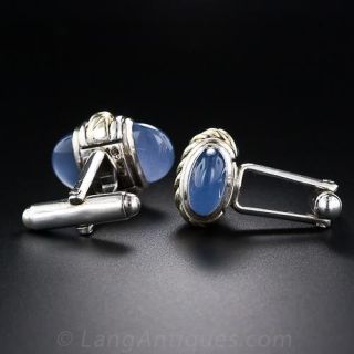 David Yurman Blue Chalcedony Two-Tone Cufflinks