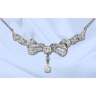 Deco Diamond Bow Motif Drop Necklace