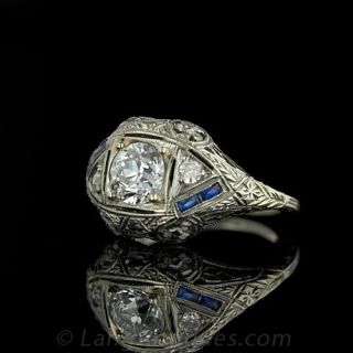 Deco Diamond Engagement Ring with Calibre Sapphires
