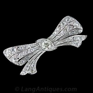 Deco Platinum Diamond Bow Brooch