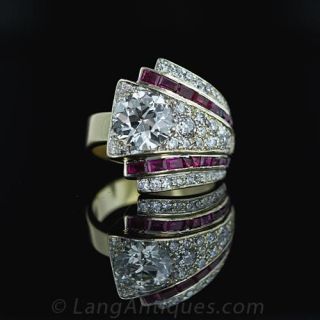Retro Diamond Ruby Cocktail Ring