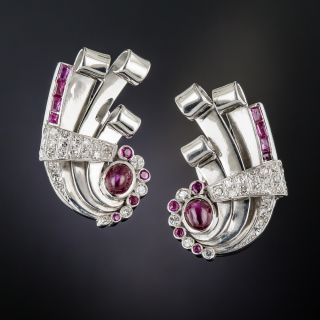 Deco/Retro Ruby and Diamond Earrings - 3