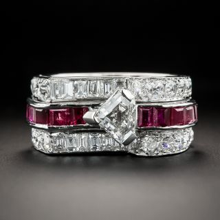 Deco/Retro Shield-Cut Diamond And Ruby Ring - 2