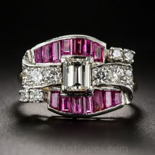 Deco/Retro Style Diamond and Ruby Ring
