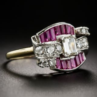Deco/Retro Style Diamond and Ruby Ring