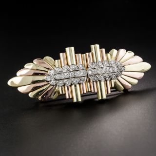 Deco/Retro Two-Tone Diamond Clips/Brooch - 6