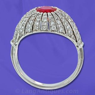 Deco Ruby and Diamond Dome Ring