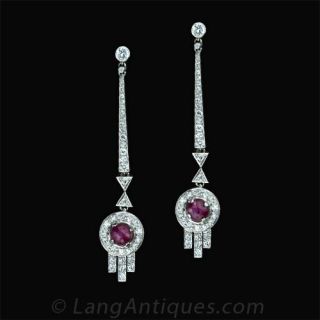 Deco Star Ruby Diamond Drop Earrings Main View