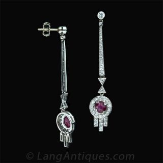 Deco Star Ruby Diamond Drop Earrings