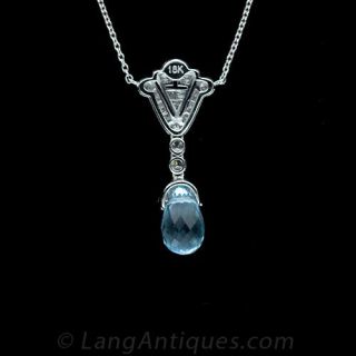 Deco Style Aquamarine and Diamond Necklace
