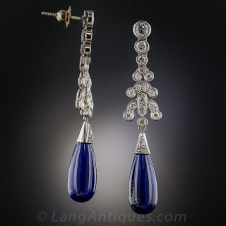 Deco Style Diamond Earrings with Lapis Lazuli Drops