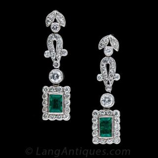 Art Deco Diamond Emerald Earrings 