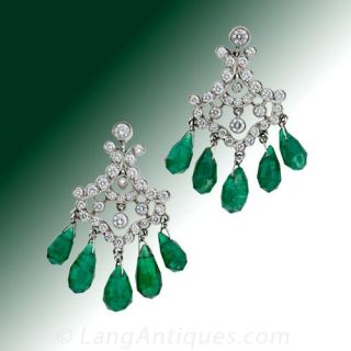 Art Deco Diamond Emerald Earrings 