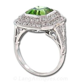 Deco Style Peridot and Diamond Ring