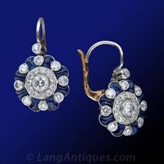 Deco Style Sapphire & Diamond Earrings