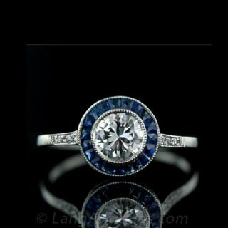 Delicate Art Deco Style Diamond and Sapphire Ring