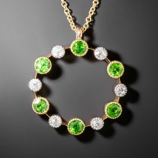 Demantoid Garnet and Diamond Circle Pendant - 3
