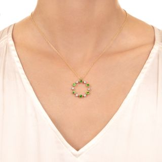 Demantoid Garnet and Diamond Circle Pendant