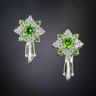 Demantoid Garnet and Diamond Earrings - 1