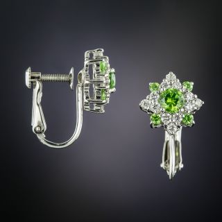 Demantoid Garnet and Diamond Earrings
