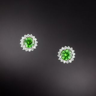 Demantoid Garnet and Diamond Halo Earrings - 2