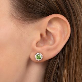 Demantoid Garnet and Diamond Halo Earrings
