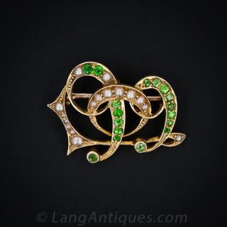 Demantoid Garnet and Seed Pearl Brooch