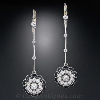  Diamond and Black Enamel Drop Earrings