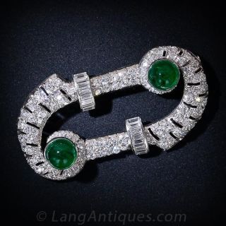 Diamond and Cabochon Emerald Art Deco Brooch