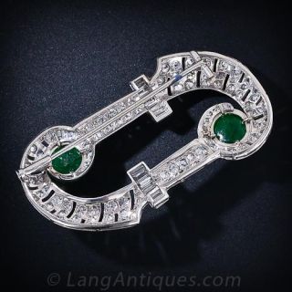 Diamond and Cabochon Emerald Art Deco Brooch