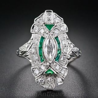 Diamond and Calibre "Green Stone" Art Deco Dinner Ring