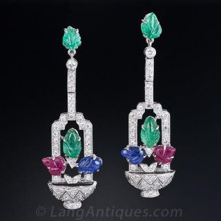  Diamond and Carved Gemstone 'Tutti-Frutti' Earrings