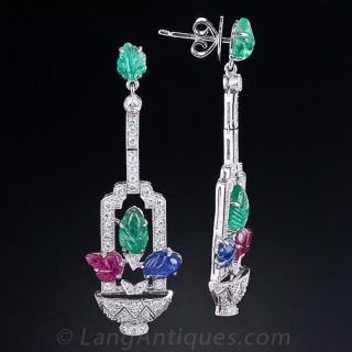  Diamond and Carved Gemstone 'Tutti-Frutti' Earrings