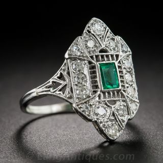Diamond and Emerald Filigree Ring