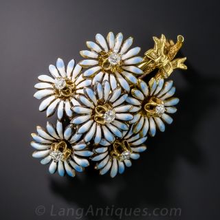Diamond and Enamel Flower Bouquet Brooch