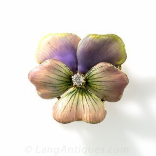 Diamond and Enamel Pansy Brooch/Pendant by Crane and Theurer 