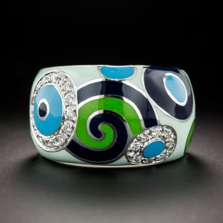 Diamond and Enamel Pop Art Ring - Size 7 1/2 - 2