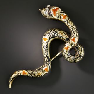 Diamond and Enamel Snake Brooch - 2
