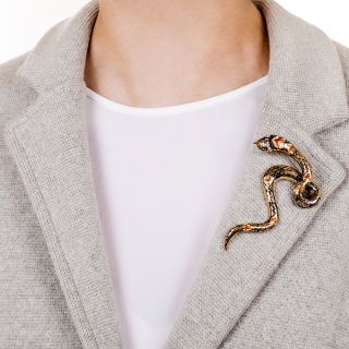Diamond and Enamel Snake Brooch