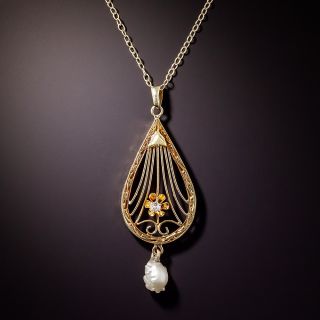 Diamond and Freshwater Pearl Necklace, Circa 1910 - 1