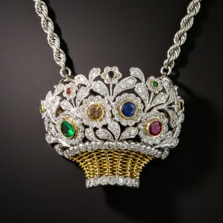 Diamond and Gemstone Flower Basket Necklace/Brooch - 1