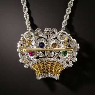 Diamond and Gemstone Flower Basket Necklace/Brooch