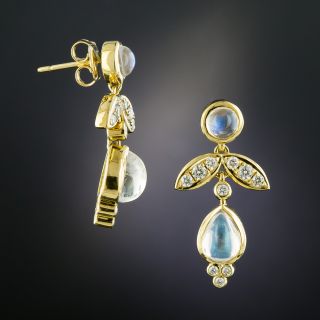 Diamond and Moonstone Drop Earrings by Temple St. Clair