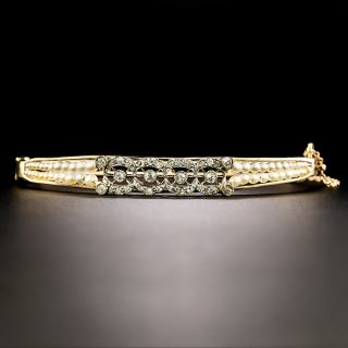 Diamond and Natural Seed Pearl Bangle Bracelet - 2