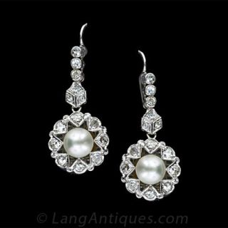 Vintage Diamond Pearl Earrings 