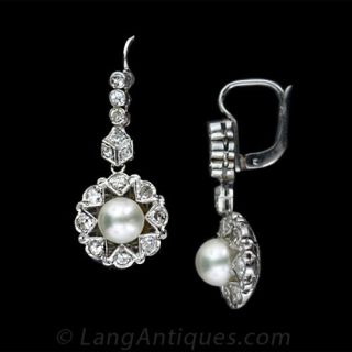 Diamond and Pearl Drop Earrings